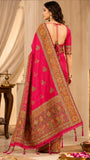 Vibrant Fuchsia Pink Silk saree with Multicolor accents