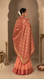 Vibrant Peach and Orange Silk Saree with golden motifs