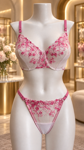 Pink Petal Embroidered Lingerie Set
