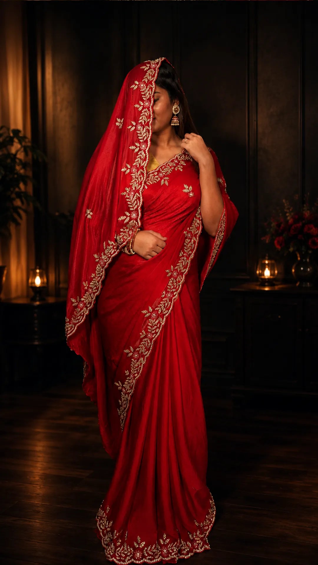 Red Excuisite Tissue Silk Saree with Stone Work
