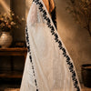 Ivory White Silk Saree with intricate Black sequin work with Stitched blouse