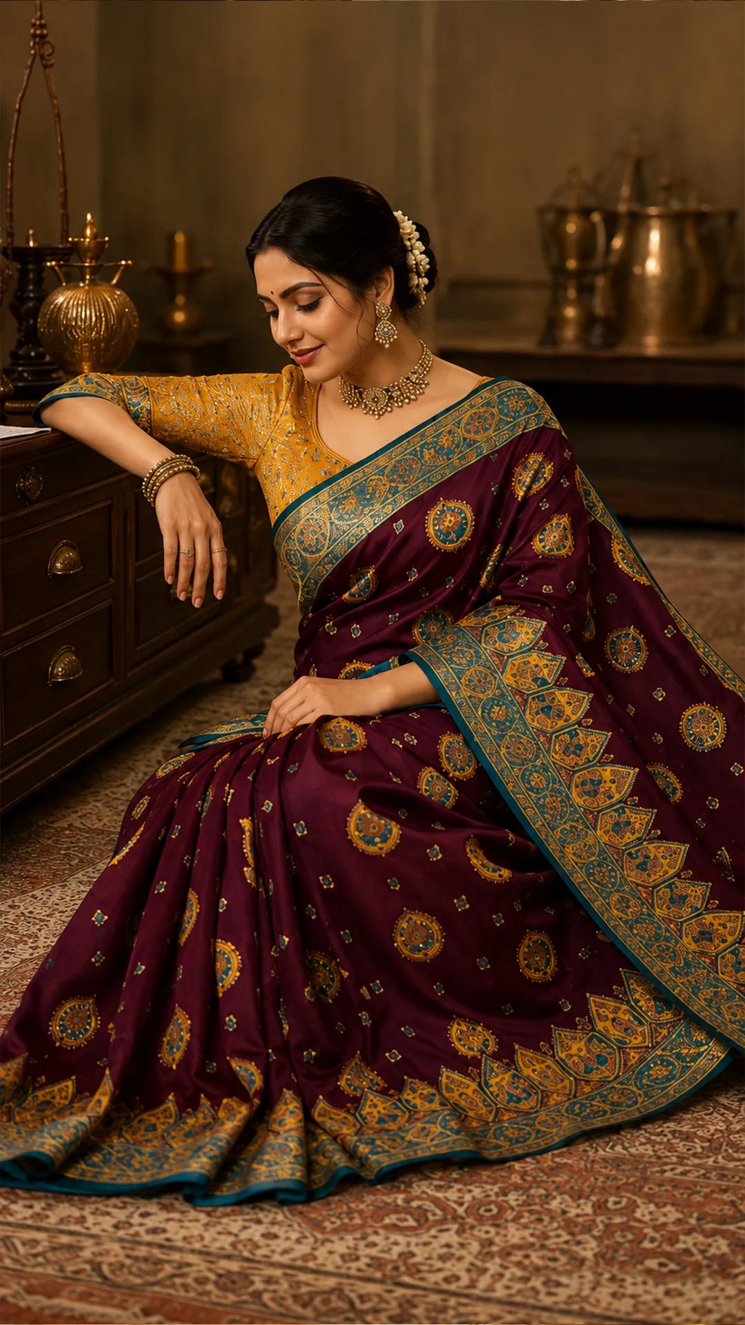 Ravishing Purple and Mustard saree with Regal Look