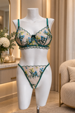 Emerald Meadow Embroidered Lingerie Set