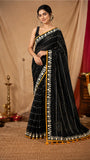 Embellished Black Georgette Saree with floral border