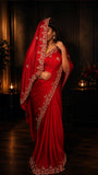 Red Excuisite Tissue Silk Saree with Stone Work