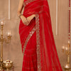 Glamourous Bright red georgette saree with delicate work
