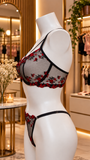 Midnight Rose Embroidered Lingerie Set