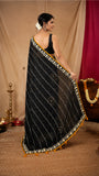 Embellished Black Georgette Saree with floral border
