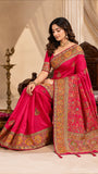 Vibrant Fuchsia Pink Silk saree with Multicolor accents