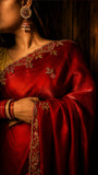 Red Excuisite Tissue Silk Saree with Stone Work