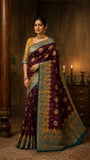 Ravishing Purple and Mustard saree with Regal Look