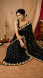 Embellished Black Georgette Saree with floral border