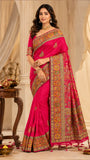 Vibrant Fuchsia Pink Silk saree with Multicolor accents