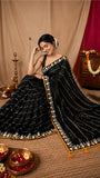 Embellished Black Georgette Saree with floral border