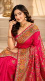 Vibrant Fuchsia Pink Silk saree with Multicolor accents