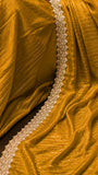 Striking Mustard yellow striped saree with lace border