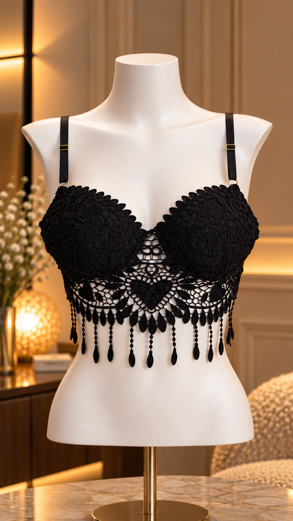Noir Charm Lace Longline Bra